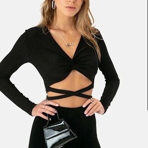 Black Long Sleeve Crop Top